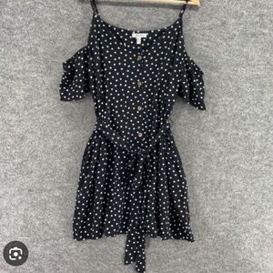 Speechless Cold Shoulder black/white polkadot mini dress